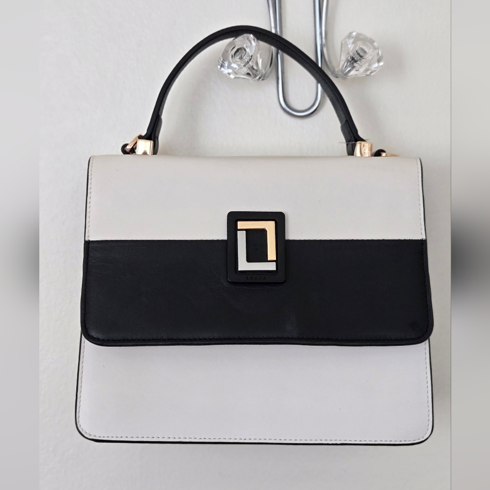 LUANA ITALY Maria Color Block Leather Satchel Black White EUC